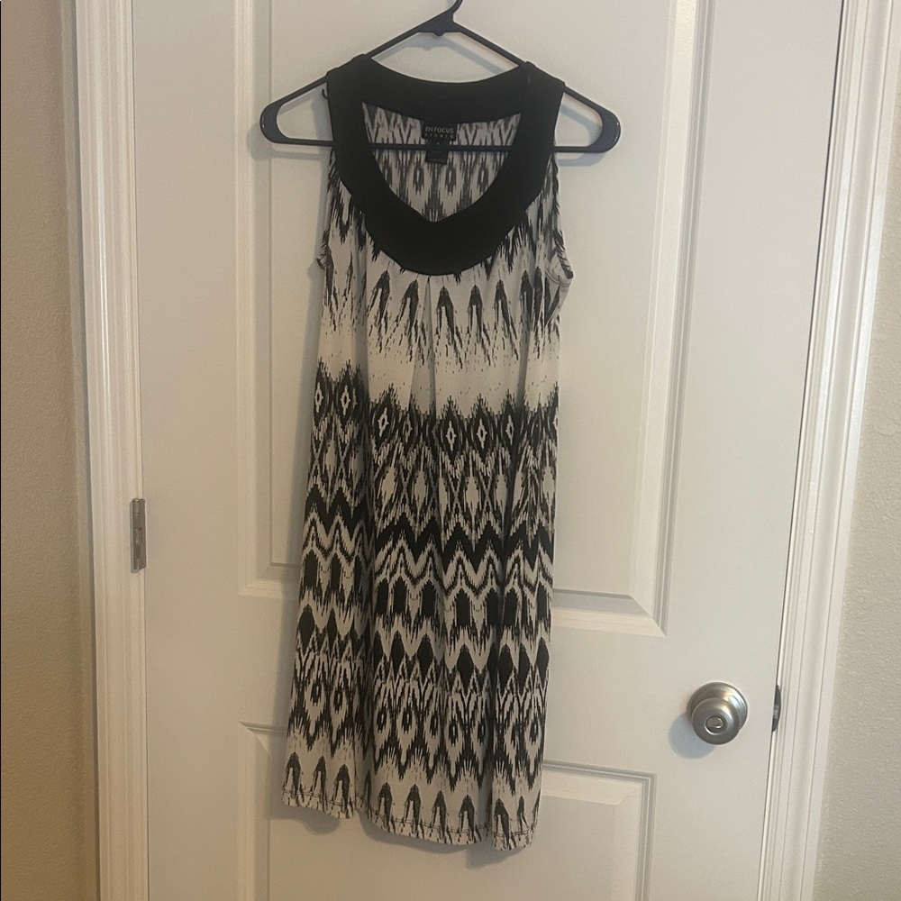 Enfocus Studio Black and Off White Geometric Midi Dress